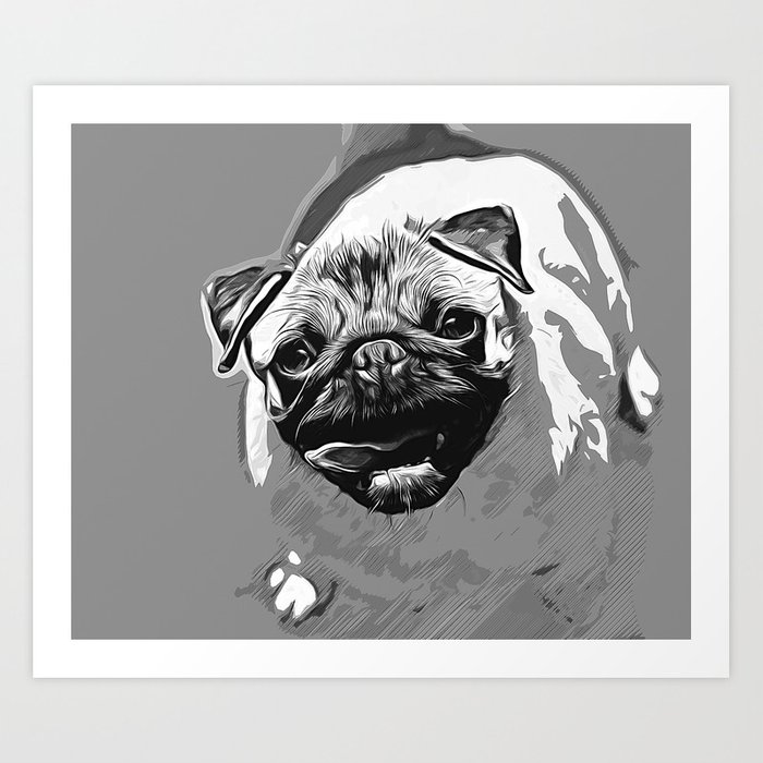 700x700 Hungry Pug Dog Vector Art Black White Art Print