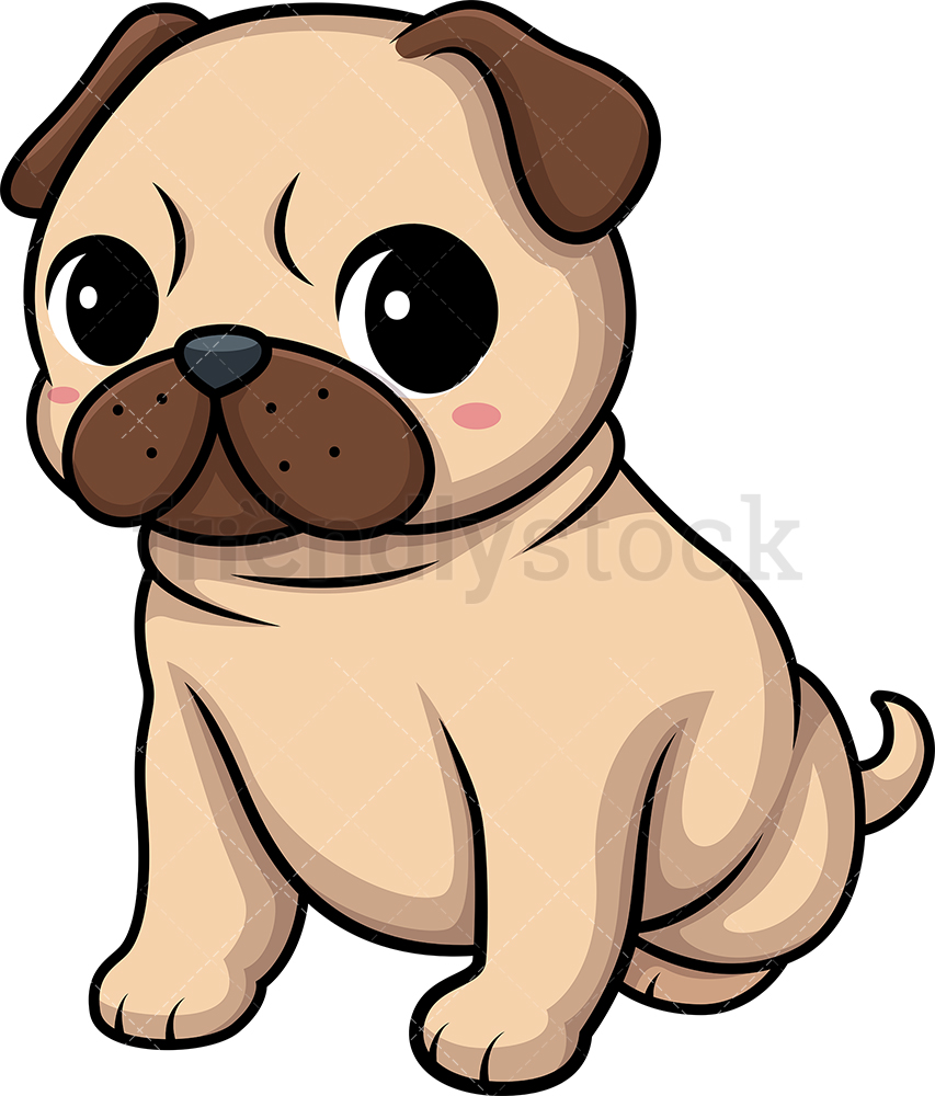 853x1000 Kawaii Pug Dog Clipart Cartoon Vector