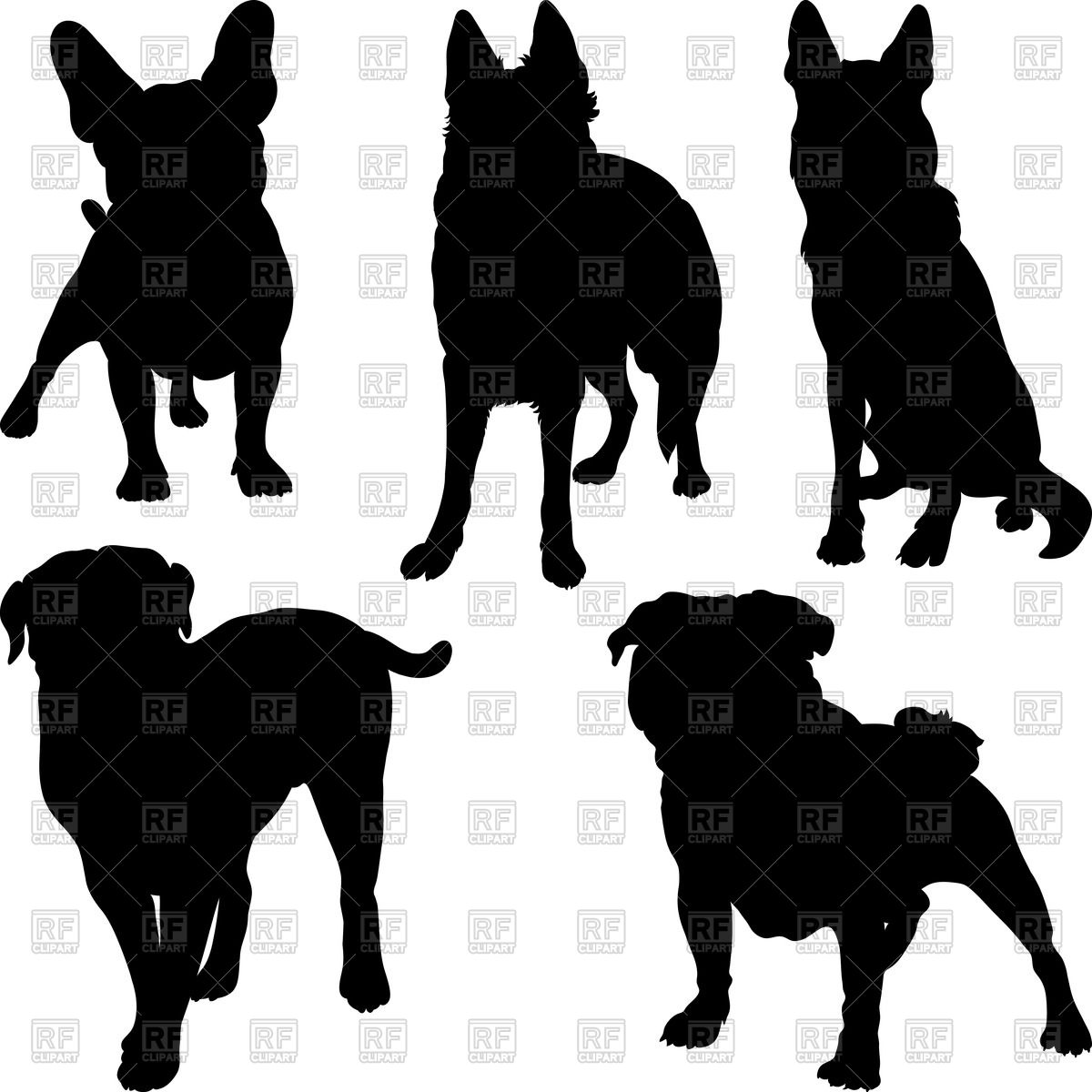 1200x1200 Silhouettes Of Dogs Pug, French Bulldog, Shepherd And Bullmastiff