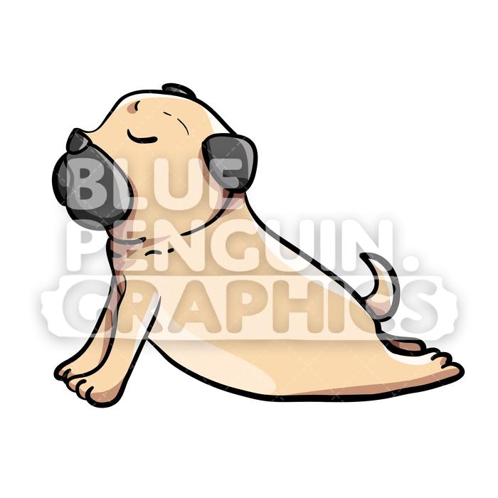 700x700 Pug Yoga Version Vector Cartoon Clipart Illustration Blue