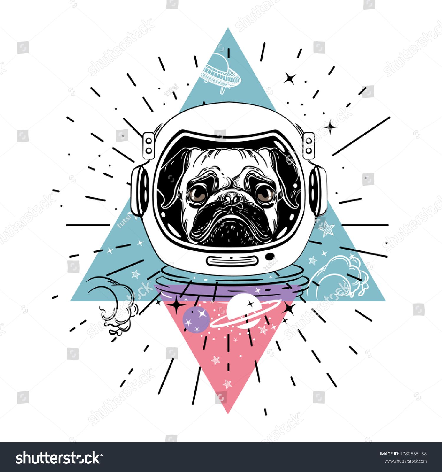 1500x1600 Vector Image Of A Pug In An Astronaut's Helmet Portrait Of A Dog