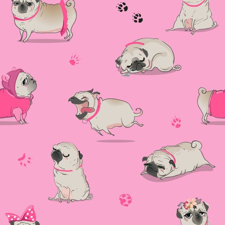 450x450 Seamless Pattern With Cute Cartoon Pug Vector Illistration