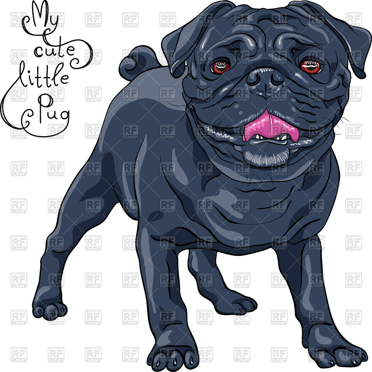 1200x1200 Color Sketch Of Cute Dog Black Pug Breed Vector Image Of Plants