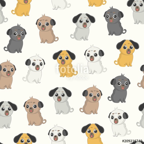 500x500 Cute Pug Vector Seamless Pattern Funny Dogs Stock Image