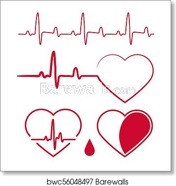 362x382 Heart Cardiogram Waves, Heartbeat Graph Red Sign, One Line Pulse