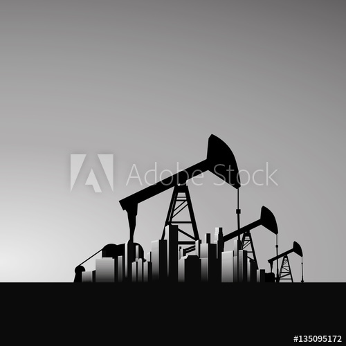 500x500 Oil Pump Jack Vector Background With Corporate Business Urban