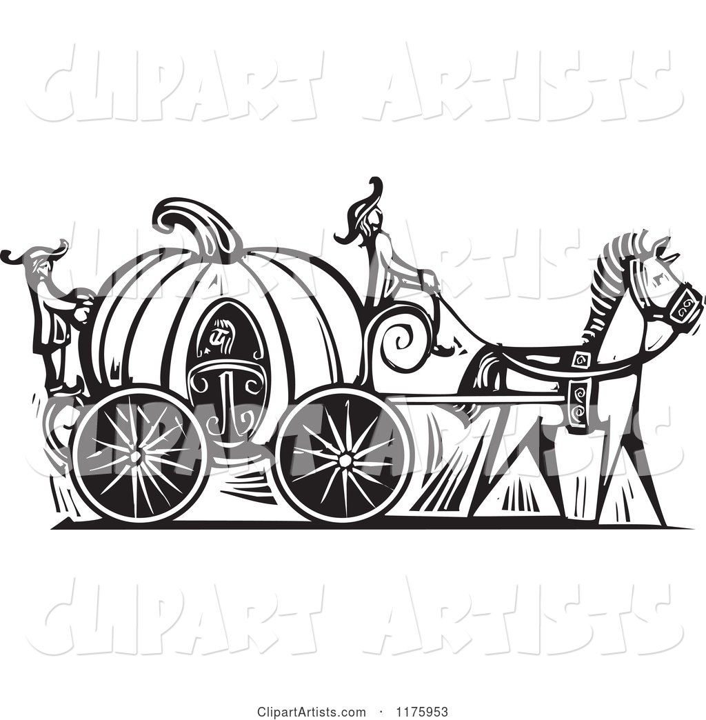 1024x1044 Cinderella In A Pumpkin Carriage Black And White Woodcut Clipart