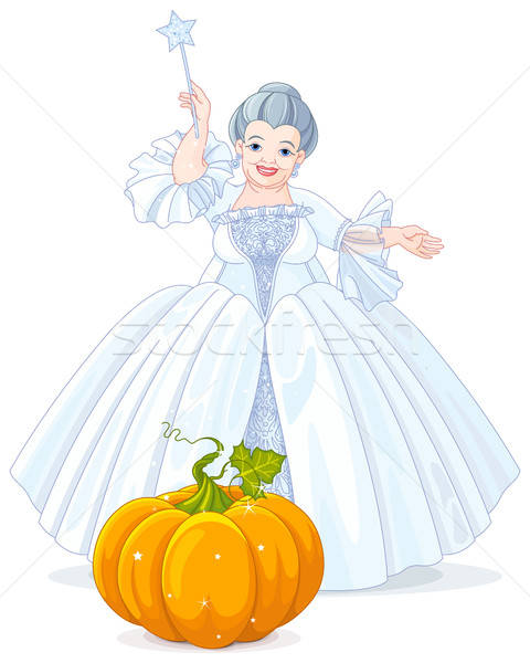 480x600 Fairy Godmother Making Magic Pumpkin Carriage Vector Illustration