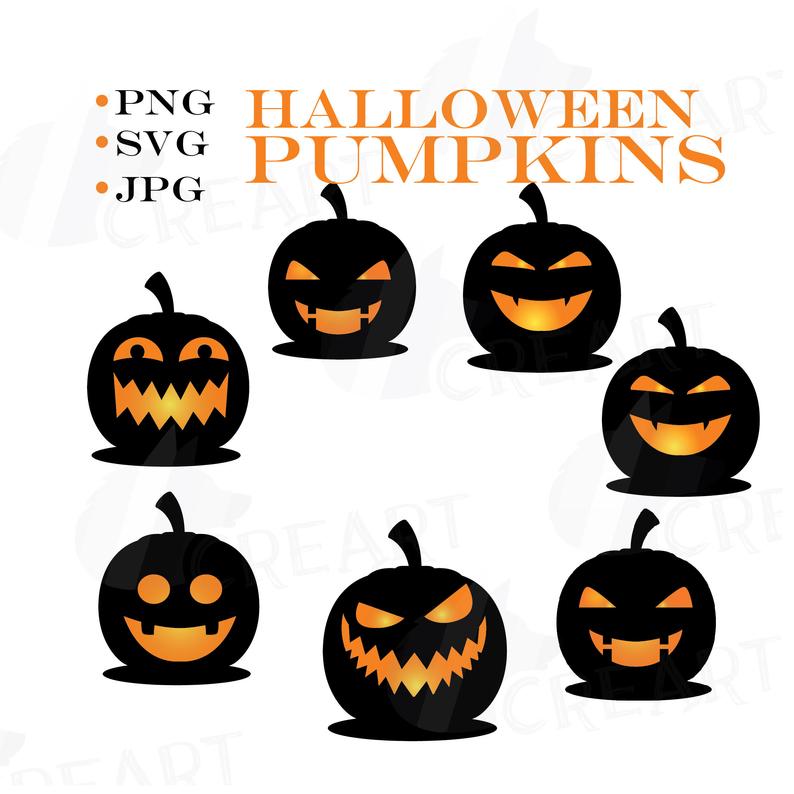 794x794 Halloween Pumpkin Face Silhouettes Clipart For Print Black Etsy