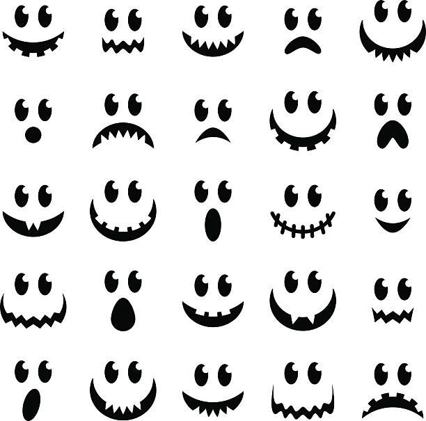 612x605 Vector Collection Of Spooky Halloween Ghost And Pumpkin Faces