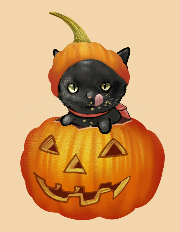 626x804 Illustration Of A Black Cat In Pumpkn For Halloween Vector
