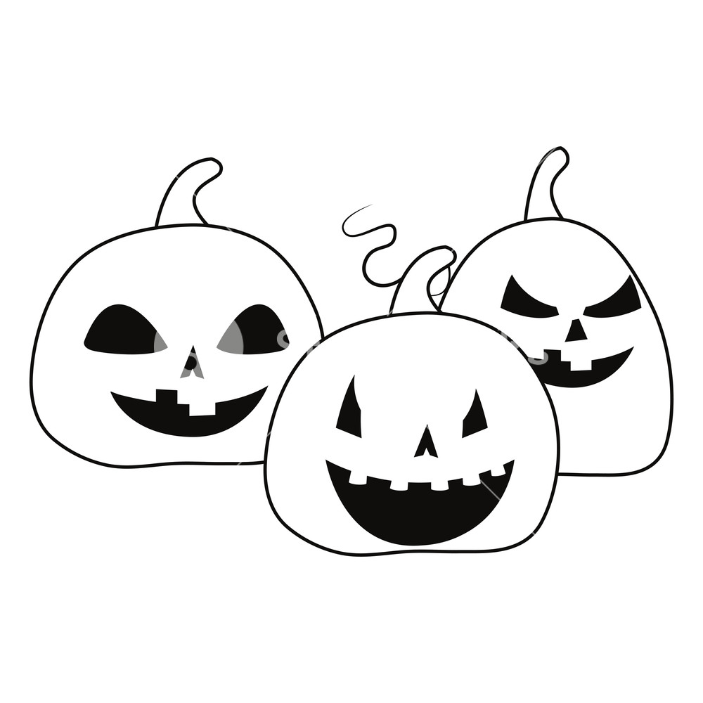 1000x1000 Three Pumpkin Halloween Decoration Vector Illustration Outline