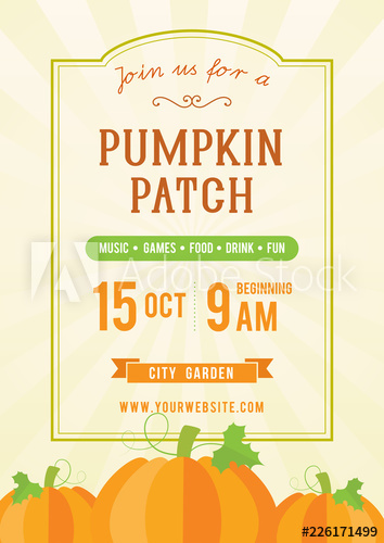 354x500 Pumpkin Patch Invitation Flyer Vector Illustration, Vintage Frame