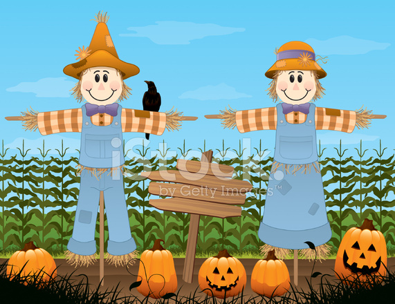 571x440 Scarecrow Couple In A Pumpkin Patch Stock Vector