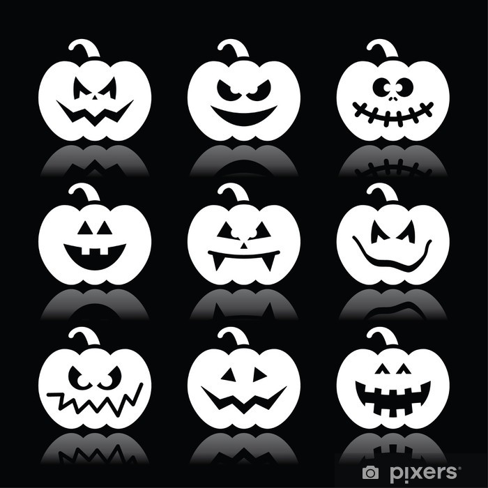 700x700 Halloween Pumpkin Vector Icons Set On Black Background Wall Mural