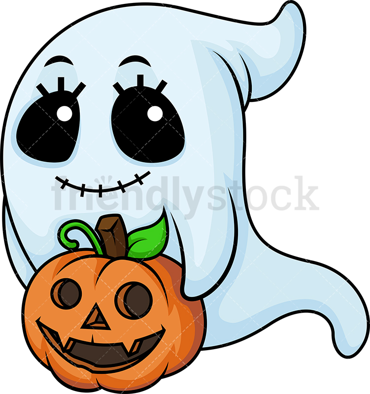 751x800 Female Ghost With Halloween Pumpkin Cartoon Clipart Vector
