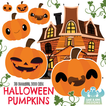 350x349 Halloween Pumpkins Clipart, Instant Download Vector Art