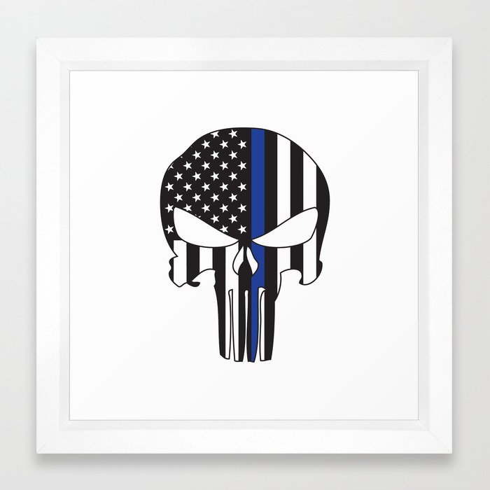700x700 Punisher Skull American Flag Thin Blue Line Framed Art Print