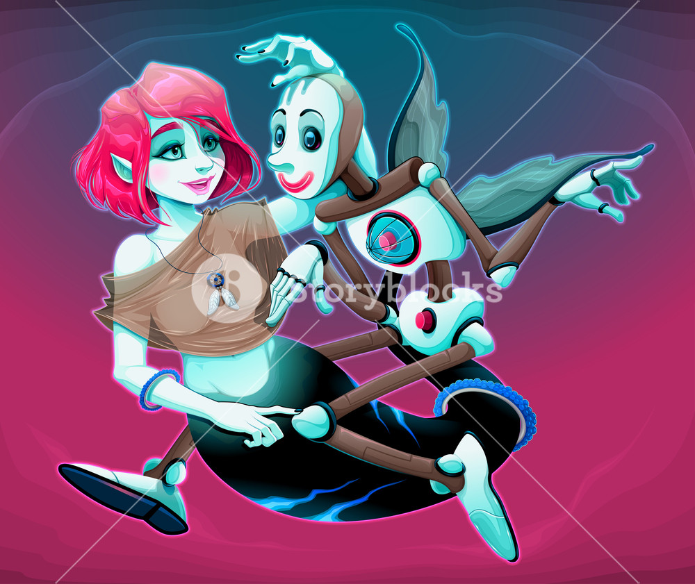 1000x841 The Mermaid And The Puppet Vector Cartoon Illustration Royalty