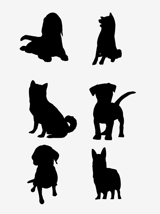 640x855 Puppy Silhouette Cartoon Vector Material, Cartoon Animal, Animal