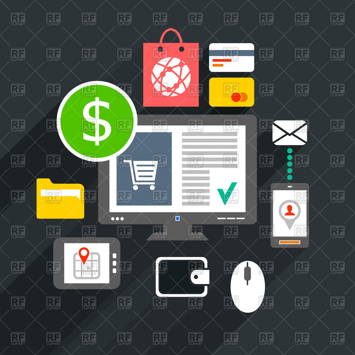 1200x1200 Internet Purchase On Computer Vector Image Of Business, Finance