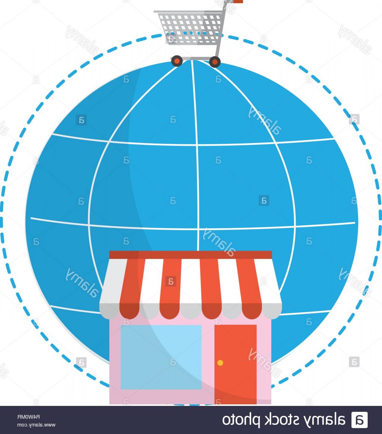 1471x1668 Online Store And Shoppping Cart Around Globe Vector Illustration