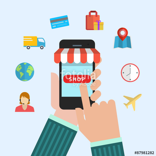 Online Mobile Shopping And On The Go Purchase Icons Stock Image 500x500 Online Mobile Shopping And On The Go Purchase Icons Stock Image