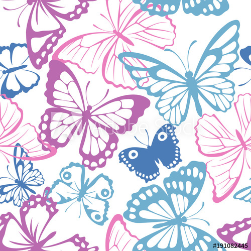 Seamless Pattern With Pink, Blue And Purple Butterfly Vector 500x500 Seamless Pattern With Pink, Blue And Purple Butterfly Vector