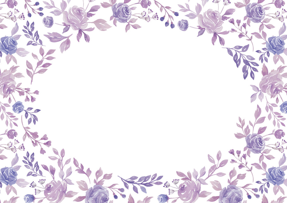 1000x707 The Vector Watercolor Purple Flower And Plant Border White Paper