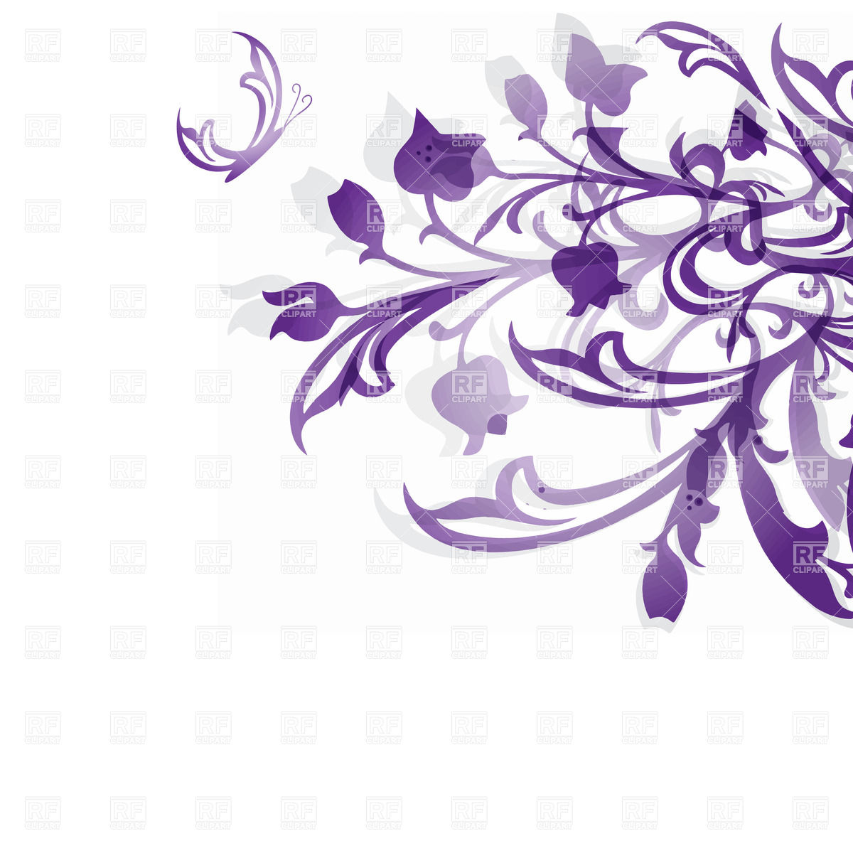 1200x1200 Violet Hand Drawn Flowers On White Background Vector Image