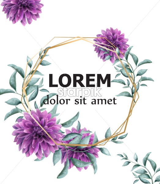 523x600 Dahlia Purple Flowers Frame Card Vector Watercolor Beautiful