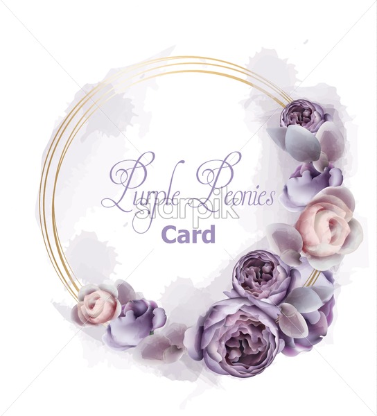 Purple Peony Flowers Wreath Card Watercolor Vector Romantic 544x600 Purple Peony Flowers Wreath Card Watercolor Vector Romantic