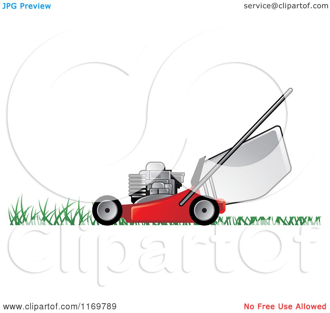 1080x1024 Clipart Of A Red Push Lawn Mower On Grass