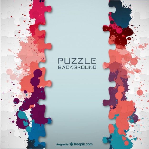 626x626 Puzzle Pieces And Colorful Paint Splashes Background Vector Free