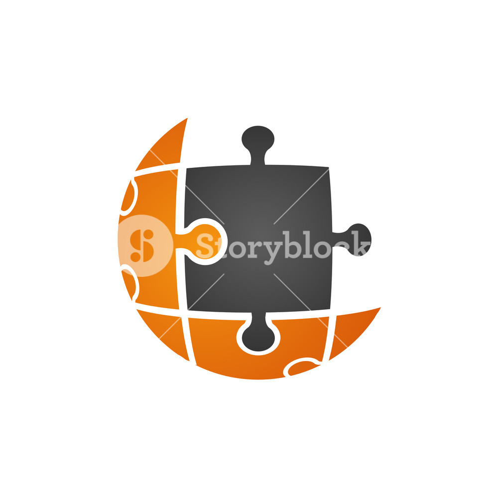 1000x1000 Puzzle Technology Logo Vector In Grey Orange Color Royalty Free