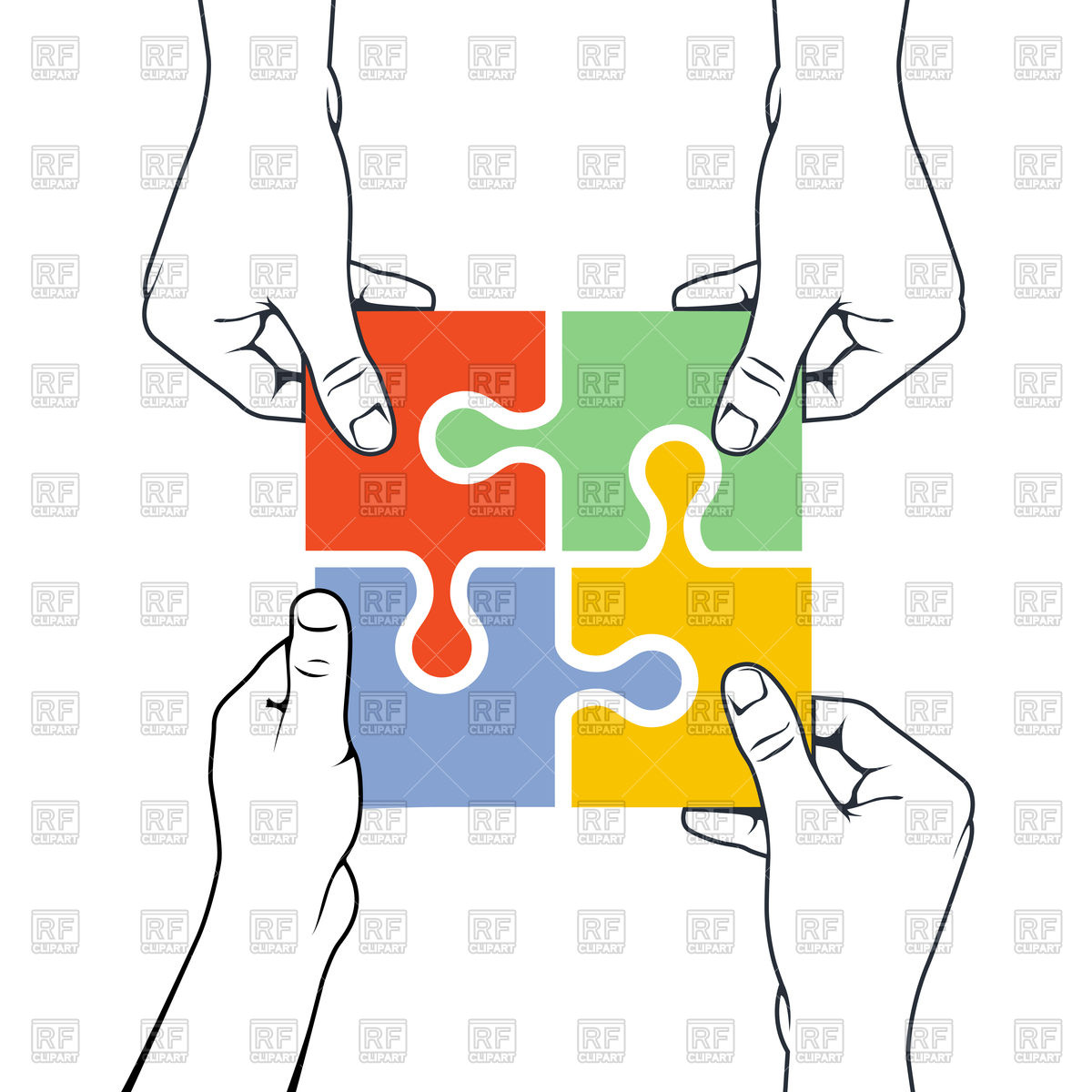 1200x1200 Four Hands Joining Puzzle Piece Vector Image Of Icons And Emblems