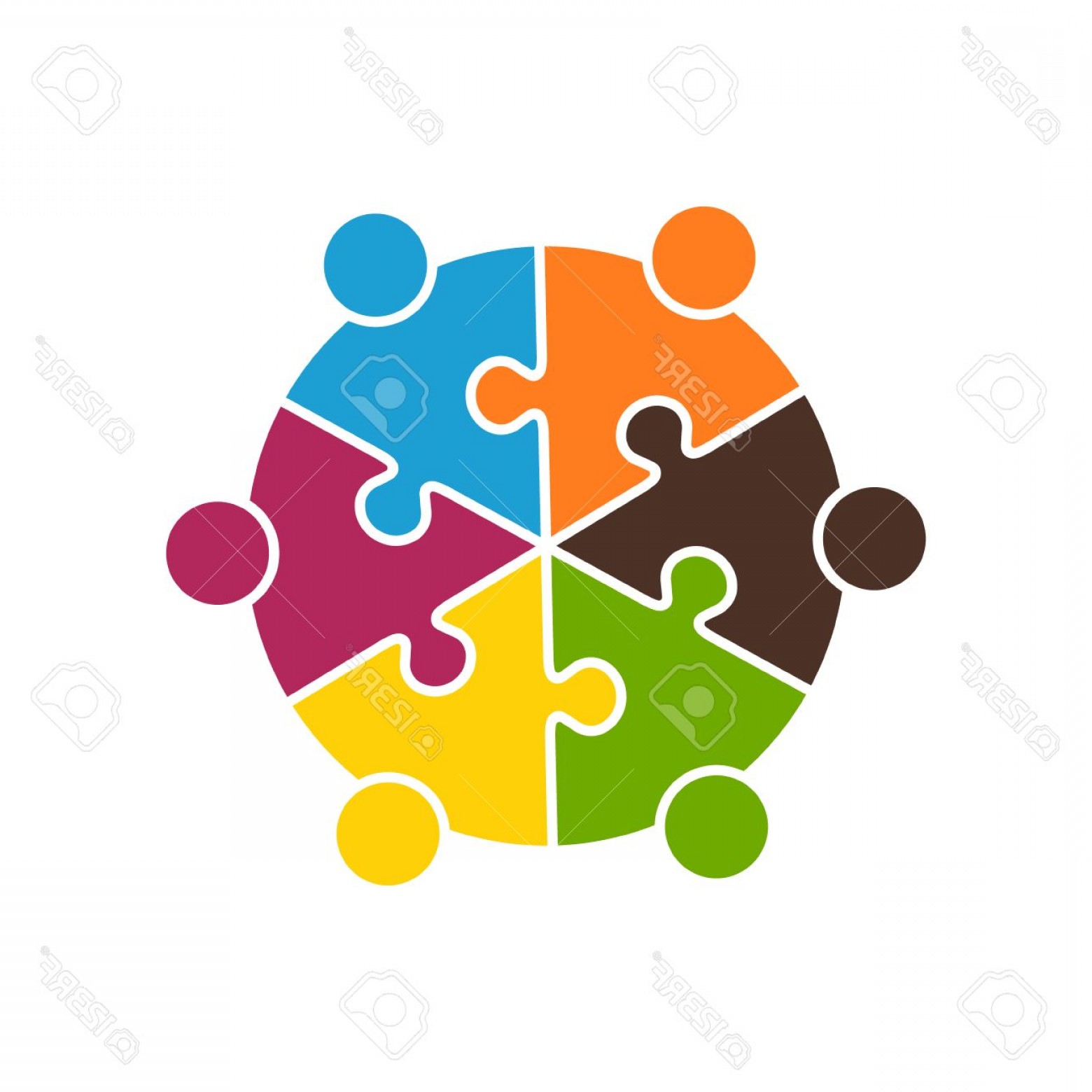 1560x1560 Photostock Vector Teamwork People In Six Puzzle Pieces Vector