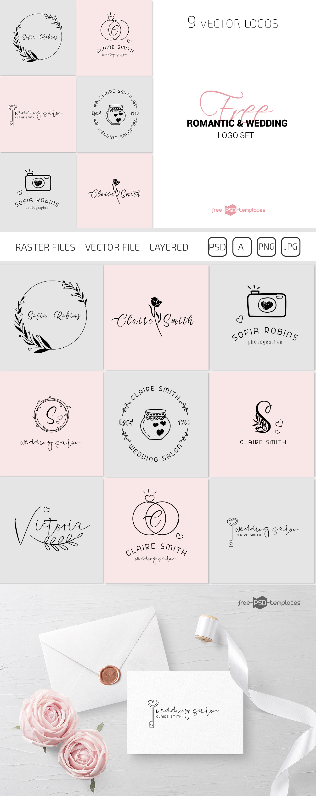 Free Vector Logo Set Romantic Wedding Free Templates 1320x3325 Free Vector Logo Set Romantic Wedding Free Templates