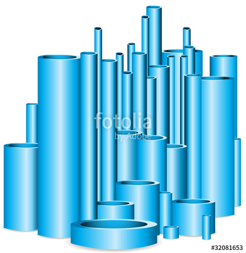 486x500 Set Of Blue Pvc Pipe Line Isolated On White Background Stock