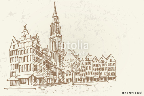 500x334 Pvector Sketch Of Famous Fountain With Statue Of Brabo In Grote