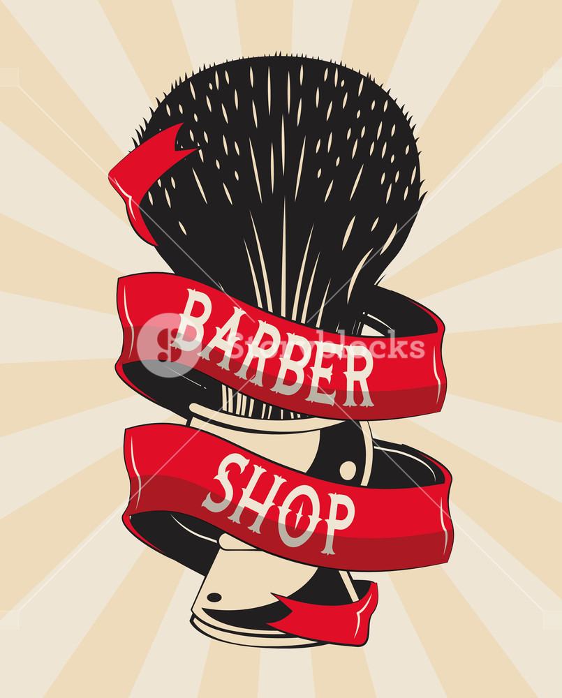 805x1000 Barbershop Vintage Red And White Emblem With Retro Drawings Vector