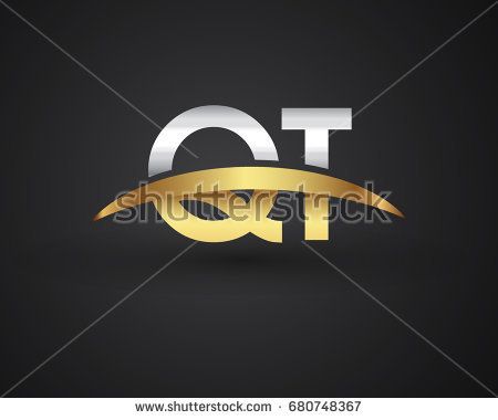 450x380 Qt Initial Logo Company Name Colored Gold And Silver Swoosh Design