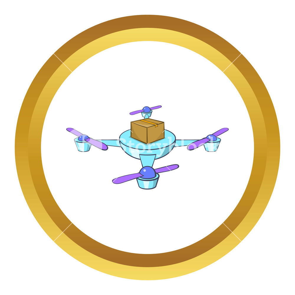 1000x1000 Quadcopter Vector Icon In Golden Circle, Cartoon Style Isolated