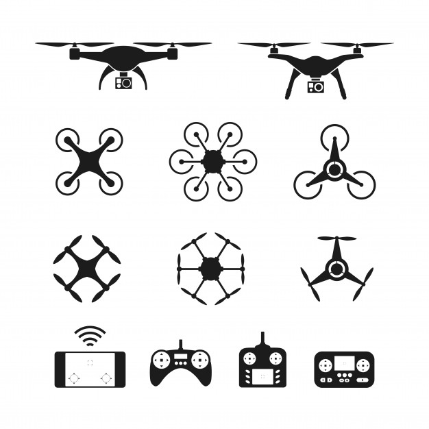 626x626 Set Of Aerial Drone Or Quadcopter And Remote Control Icons Vector