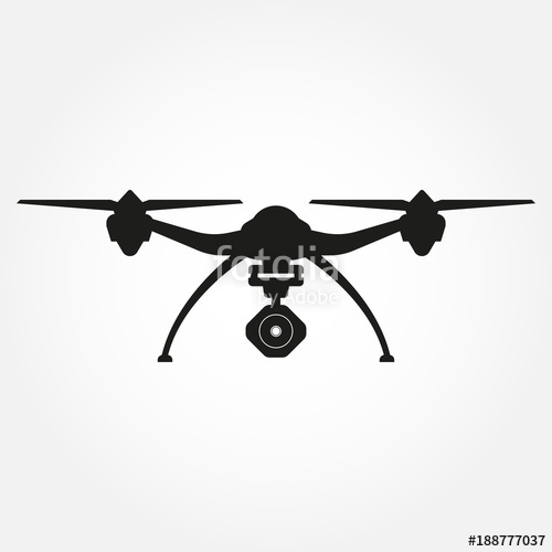 500x500 Drone Icon Quadcopter Black Silhouette With Camera Vector