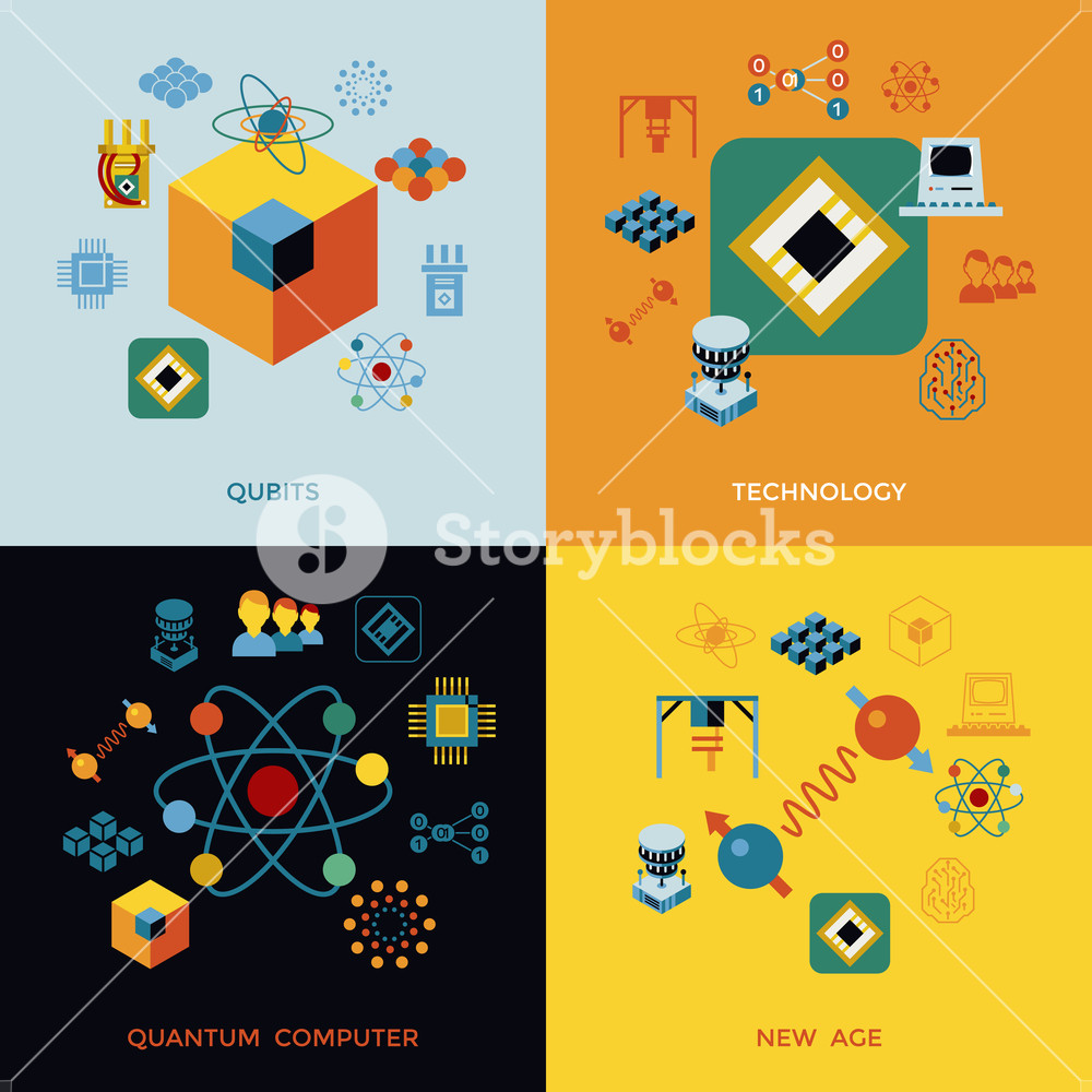 1000x1000 Digital Vector Quantum Computing And Qubits Tech Icon Set Pack
