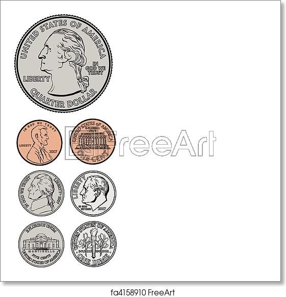 561x581 Free Art Print Of Vector Quarter Dime Nickel And Penny Set