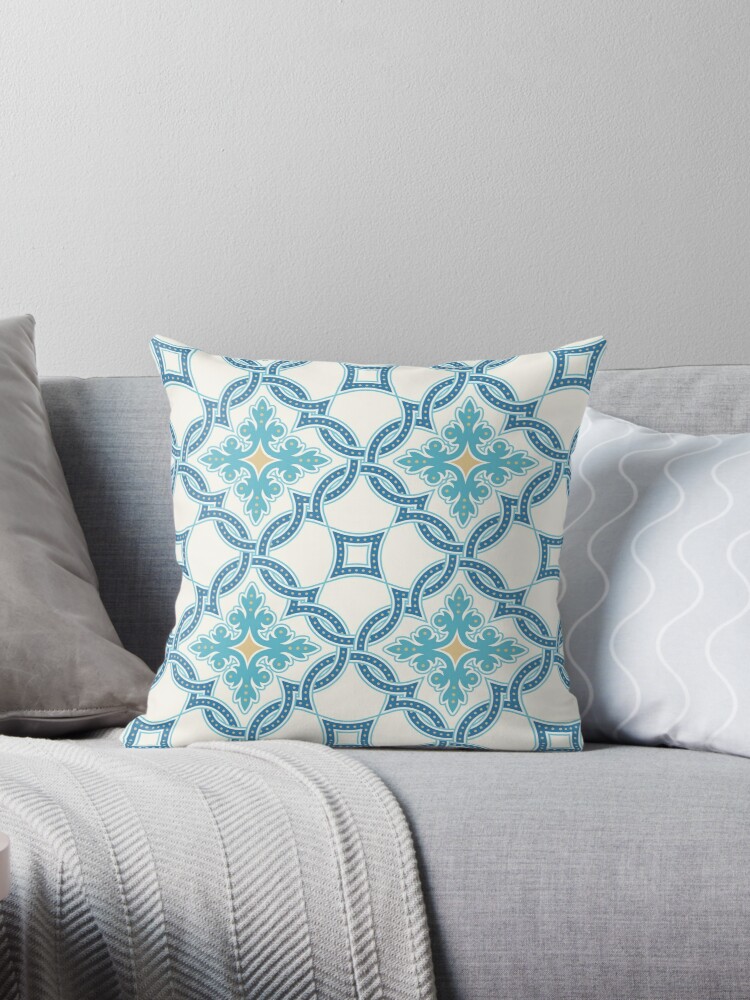 750x1000 Portuguese Tiles, Quatrefoil Vector Pattern Throw Pillow