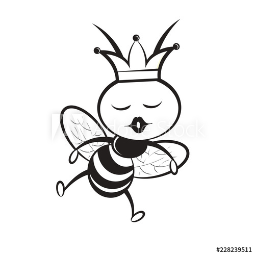 Black And White Queen Bee Vector Cartoon Isolated On White 500x500 Black And White Queen Bee Vector Cartoon Isolated On White