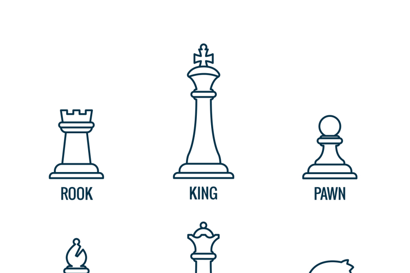 800x533 Chess Pieces Vector Thin Line Icons King Queen Bishop Rook Knight